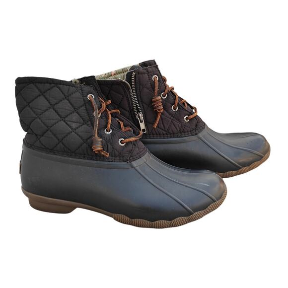 Sperry Saltwater Quilted Duck Boots – Black, Waterproof, Lace & Zip Size 8.5 - Picture 1 of 5